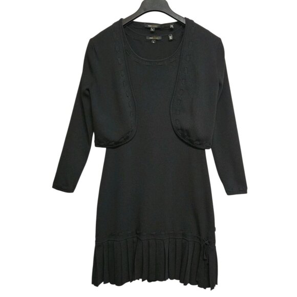 BCBG MaxAzria 2 Piece Shift Ponte Knit Dress Cardigan Set Womens Large Black - Picture 6 of 11
